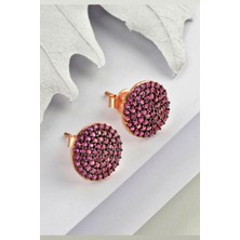 Byes 925 Ayar Gümüş Fuşya Taşlı Yuvarlak Küpe