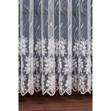 Winsev Tekstil Çiçek Desenli Brode Nakış Işlemeli Tül Perde (1/3 Sık Pile)