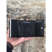 Derius Unisex Siyah Hakiki Deri Otomatik Mekanizmalı Kişiye Özel Kartlık Cüzdan