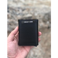 Derius Unisex Siyah Hakiki Deri Otomatik Mekanizmalı Kişiye Özel Kartlık Cüzdan