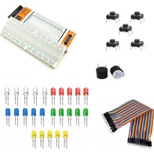 Ponemio Set 5'li; Breadboard 25 Adet LED Erkek Erkek Jumper 5 Buton Buzzer