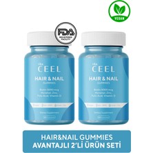 Vita Ceel 2'li Vegan Saç Tırnak Vitamini Çiğnenebilir Gummy Biotin 5000, Vitamin D, Folik Asit, At Kuyruğu