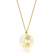 Kairos Jewelry 14 Ayar Altın Beyaz Mineli Şans Kolyesi 
KRS-N135-GE