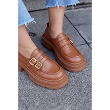 Nilufarr Belly Taba  Deri Kalın Tabanlı Kadın Loafer