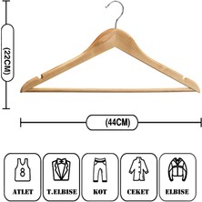 Astreda 12 Adet Vernikli Askı Lüks Ahşap Askı Kıyafet Elbise Askısı Dolap Düzenleyici Natural Ahşap Askı