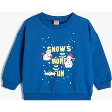 Koton Sweat Kardan Adam Baskılı Uzun Kollu Şardonlu Pamuklu