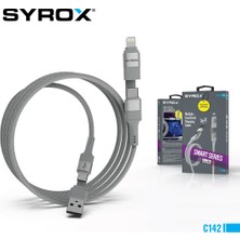 Syrox C142 4 In 1 Çoklu Şarj & Data Kablo USB To Type-C / Type-C To Type-C / Type-C To Lightning / USB To Lightning