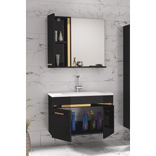 Alfa Banyo Yeni Gold Siyah 65 cm Lavabolu Banyo Dolabı Takımı**demonte Değil**