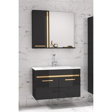 Alfa Banyo Yeni Gold Siyah 65 cm Lavabolu Banyo Dolabı Takımı**demonte Değil**