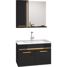 Alfa Banyo Yeni Gold Siyah 65 cm Lavabolu Banyo Dolabı Takımı**demonte Değil**