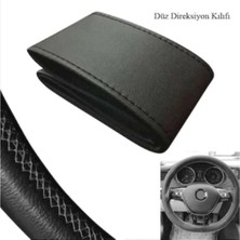 Oto h.i.t. Fiat Fiorino Düz Direksiyon Uyumlu Deri Direksiyon Kılıfı Kaliteli Dikmeli Siyah