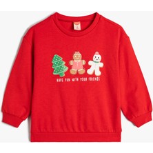 Koton Yılbaşı Temalı Sweat Kurabiye Adam Baskılı Şardonlu Pamuklu