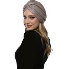 Fidan Bone Simli Çapraz Astarlı Kahve Hazır Türban Tesettür Bone