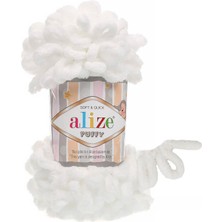 Alize Puffy 55 Beyaz Renkli %100 Mikropolyester Yün İpliği 100 gr Seçenek