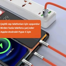 Kamardey 6A 120W 3 In 1 USB To Type-C + Micro USB + Lightning Hızlı Şarj Kablosu Silikon Kablo 1 Metre