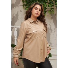 Rmg Büyük Beden Vizon Deri Gömlek