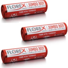 Florex - Tıbbi Atık Çöp Poşeti Jumbo 80X110 Baskılı Kırmızı 10 Yaprak - 3 Rulo