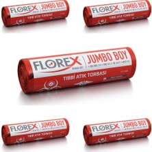 Florex - Tıbbi Atık Çöp Poşeti Jumbo 80X110 Baskılı Kırmızı 10 Yaprak - 5 Rulo