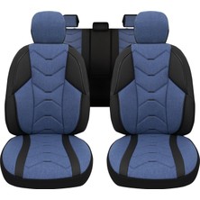 Minderland Verita Elegance Serisi - Fiat Fiorino ile Uyumlu Koltuk Kılıfı, Keten-Deri / Mavi