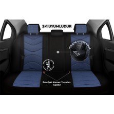 Minderland Verita Elegance Serisi - Fiat Fiorino ile Uyumlu Koltuk Kılıfı, Keten-Deri / Mavi