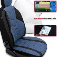 Minderland Verita Elegance Serisi - Fiat Fiorino ile Uyumlu Koltuk Kılıfı, Keten-Deri / Mavi