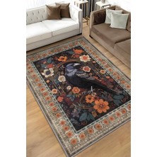 Homshtag Nuh'un Gemisi Koleksiyonu Kuzgun Çiçek Desenli Karga Temalı Vintage Renkli Maksimalist Halı