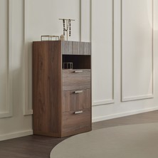 Enza Home Pavia Yüksek Şifonyer Ceviz Renk Modern Tasarım 4 Çekmeceli 60 cm Genişlik