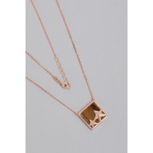 So CHIC Kaplan Gözü Taşlı 18 Ayar Rose Altın Kaplama 47 cm Gümüş Yıldız Kolye