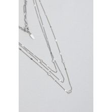 So CHIC İtalyan Minimalist 18 Ayar Beyaz Altın Kaplama 48 Cm Gümüş Üçlü Kolye