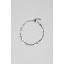 So CHIC Zirkon Taşlı 18 Ayar Beyaz Altın Kaplama 19 cm Gümüş Çoklu Zincir Bileklik