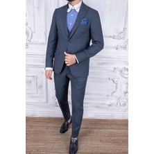 Paco Romano Erkek Slim Fit Sivri Yaka Lacivert Yelekli Takım Elbise