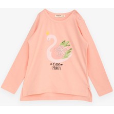 Breeze Kız Çocuk Uzun Kollu Tişört Prenses Kuğu Baskılı Pullu 2-6 Yaş, Somon