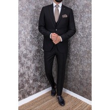 Paco Romano Erkek Slim Fit Sivri Yaka Siyah Yelekli Takım Elbise