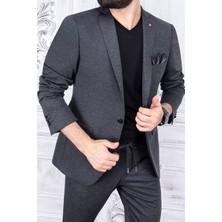 Paco Romano Erkek Slim Fit Mono Yaka Yarım Astar Antrasit Takım Elbise