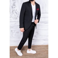 Paco Romano Erkek Slim Fit Mono Yaka Yarım Astar Siyah Takım Elbise