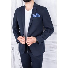Paco Romano Erkek Slim Fit Mono Yaka Yarım Astar Lacivert Takım Elbise