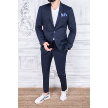 Paco Romano Erkek Slim Fit Mono Yaka Yarım Astar Lacivert Takım Elbise