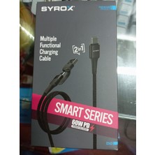 Syrox C143 2 In 1 Çoklu Şarj & Data Kablosu USB To Type-C / Type-C To Type-C 60W Pd - 2 In 1 To Type-C Hasir Ultra Hızlı Şarj & Data Kablosu