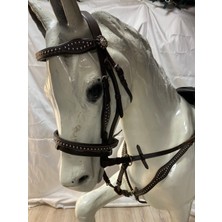 Atsar Equestrian Ithal Deri Western Taşlı Başlık ve Göğüslük Set (Kahve)