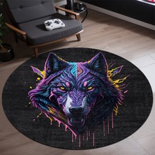 Aida Home Ilyaki Home Wolf Şönil Gamer Halısı Pamuk Tabanlı Yıkanabilen Kaymaz Yuvarlak Oyuncu Odası Gaming Halısı