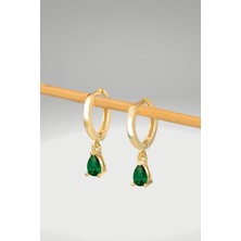 Byes 925 Ayar Gümüş Yeşil Taşlı Damla Küpe