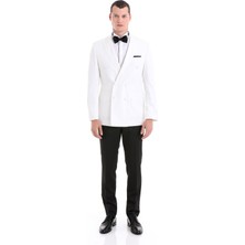 Hatem Saykı Beyaz Slim Fit Düz Sivri Yaka Klasik Kruvaze Smokin Damatlık