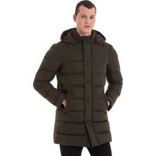 Hatem Saykı Haki Slim Fit Hakim Yaka Kapüşonlu Kaban