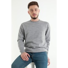 Julude Gri Erkek Bisiklet Yaka Desenli Triko Kazak P-00005896