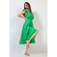 Julude Yeşil Kadın Bisiklet Yaka Kiloş Elbise P-00003873