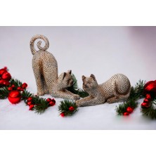 Elifeshop Simli Parlayan 2li Kedi Biblo Heykel Hediyelik Dekoratif Ürün Konsol Vitrin Masa Süsü Ev Hediyesi