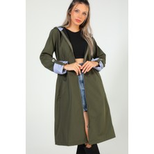 Julude Haki Kadın Kapüşonlu Bel Lastikli Uzun Trençkot P-00005908
