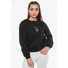 Julude Siyah Kadın Şardonlu Baskılı Sweatshirt P-00007663