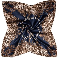 Fsfeng Kadın Ipek Eşarp Kemer Desenli Büyük Kare Saten Başörtüsü Headdress 35", Mavi (Yurt Dışından)