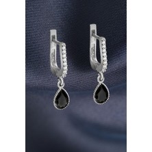 Byes 925 Ayar Gümüş Siyah Tek Taşlı Sallantılı Damla Küpe